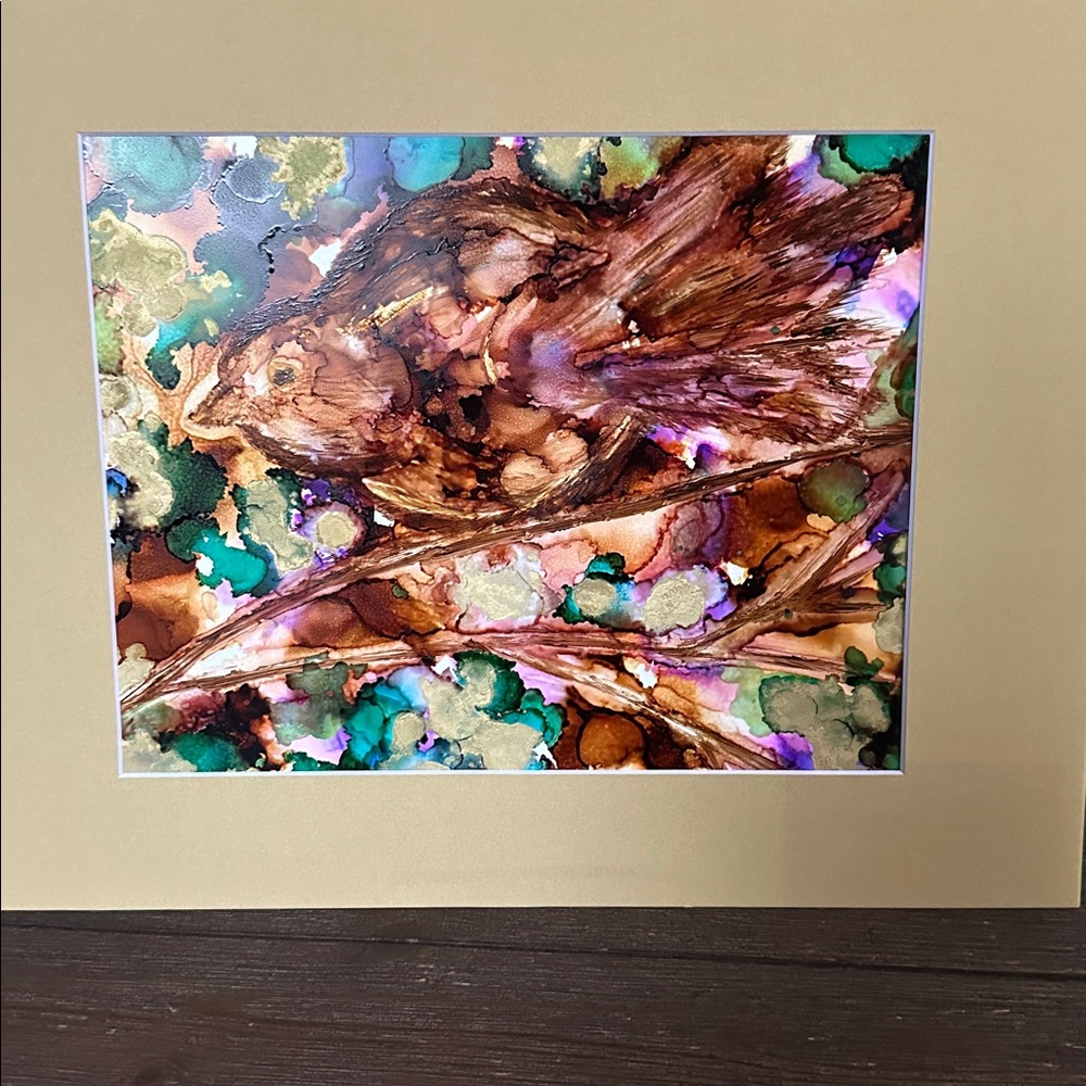 Hand crafted original abstract alcohol ink bird wall decor painting